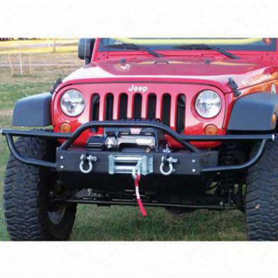 Rock Hard 4x4 Parts Shorty Front Bumper With Tube Extensions, Lowered Winch Without Fog Lights (black) - Rh-5004