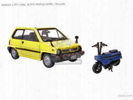 Honda City 1981 With Motocompo, Yellow, Die Cast 1/43