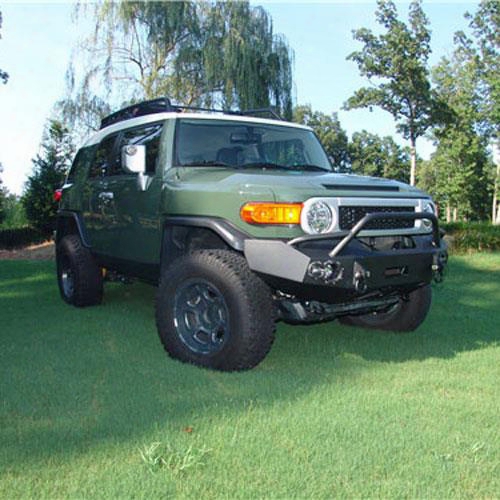 2007 Toyota Fj Cruiser Fab Fours Pre-runner Front Ranch Bumper In Black Powder Coat Tread Plate With Tow Hooks