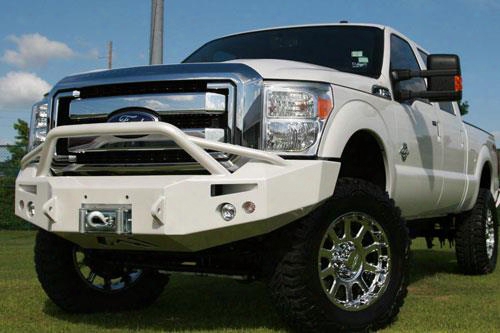 2012 Ford F-450 Super Duty Fab Fours Pre-runner Heavy Duty Winch Bumper In Bare Steel With Lights And D-ring Mounts
