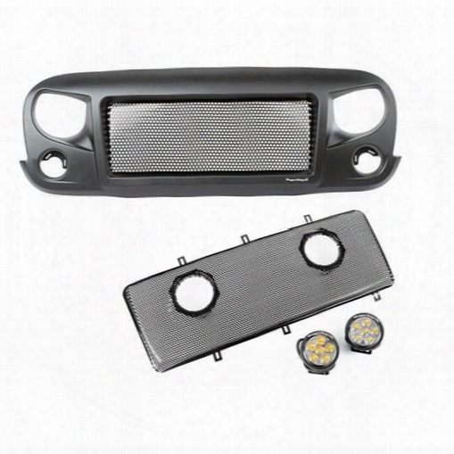 Rugged Ridge Rugged Ridge Spartan Grille Insert Kit With Round Led Driving Lights - 12034.35 12034.35 Replacement Grilles