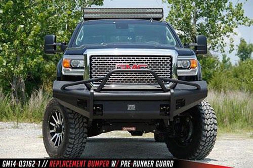 2015 Gmc Sierra 2500 Hd Fab Fours Elite; Front Ranch Bumper With Pre-runner In Black Powder Coat