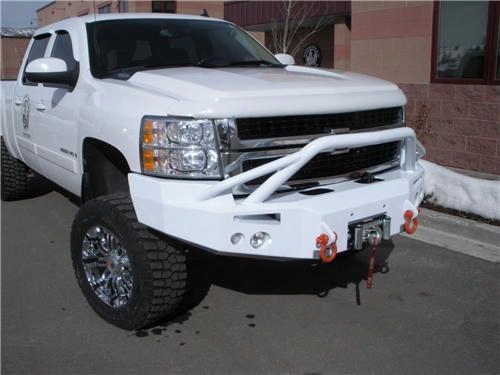 2010 Chevrolet Silverado 2500 Hd Fab Fours Pre-runner Front Winch Bumper With D-ring Mounts And Lights In Black Powder Coat