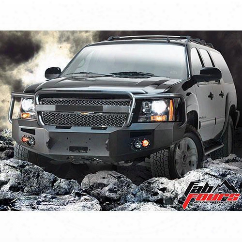 2013 Chevrolet Suburban 2500 Fab Fours Grill Guard Heavy Duty Winch Bumper In Black Powder Coat With Lights And D-ring Mounts