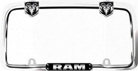 Chrome Plated Black Ram Logo License Plate Frame