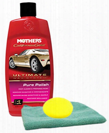 Mothers California Gold Pure Polish Pre Wax Cleaner 16 Oz Microfiber Cloth &amp; Foam Pad Kit