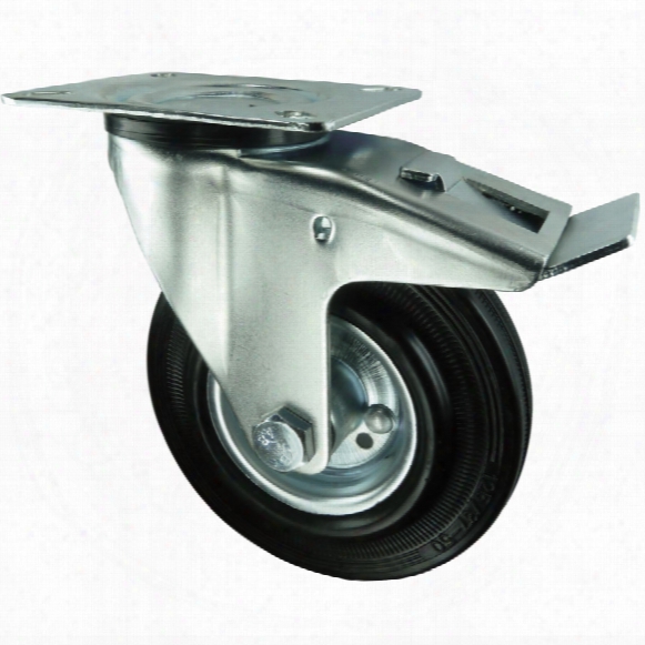 Atlas Workholders Braked Swivel Plate 200mm Rubber Tyre; Steel Centre