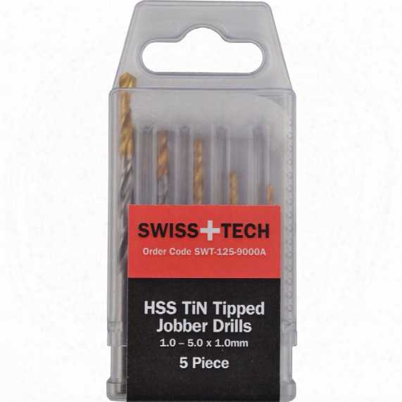 Swisstech 1-5.00mm X 1.0mm Hss Tin Tipped Drills (set-5)
