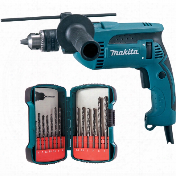 Hp1640 110v Makita Percussion Drill & 13-pce Masonry Drill Bit Set