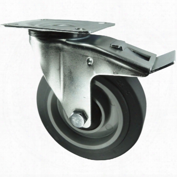 Atlas Workholders Braked Swivel Plate 160mm Grey Rubber Tyre