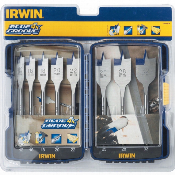Irwin 10506629 12-32mm 8 Pce Blue Groove Flat Bit Set