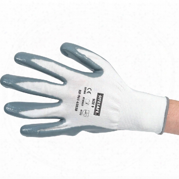 Sitesafe Flat Palm-side Coated Grey/white Gloves - Size 9