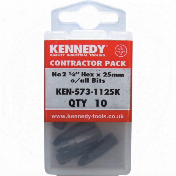 Kennedy No.2x25mm Pozidrivs/driver Bit 1/4"hex Pk10