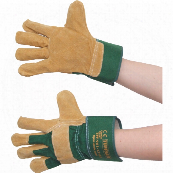 Tuffsafe Pigsplit Leather Rigger Gloves 2" Cuffs Size 10
