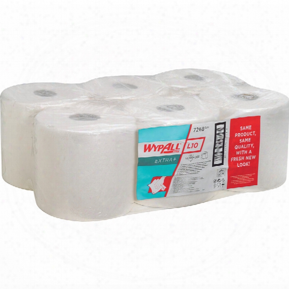 Kimberly Clark Professional 7268 Wypall L10 Extra+ Wipers C/ Feed Roll White (6-rolls)