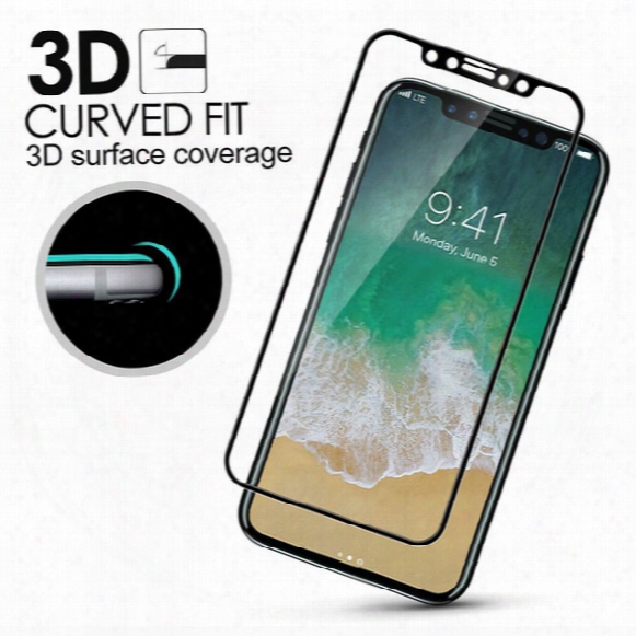 0.3mm Glass Carbon Fiber 3d Curved Soft Edge Coated Tempered Glass For Iphone X Screen Protector Film Tempered Glass Full Cover With Box