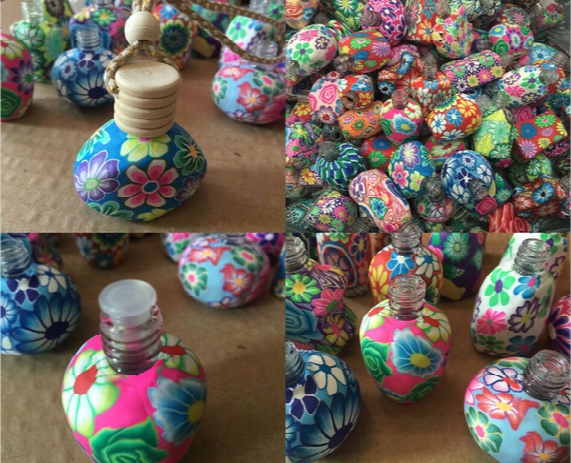 10ml-15 Ml Car Hang Decoration Handmade Polymer Clay Essence Oil Perfume Bottle Hand Drawing Hanging Rope Empty Bottle