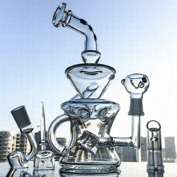 2017 New Design Half Fab Provoke Shape Dab Oil Rigs With 14.5mm Male Joint Recycler Glass Bong Perc With Quartz Banger Carb Cap Dgc1287