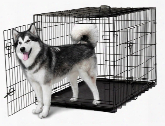 48'' 2 Doors Wire Folding Pet Crate Dog Cat Cage Suitcase Kennel Playpen With Tray