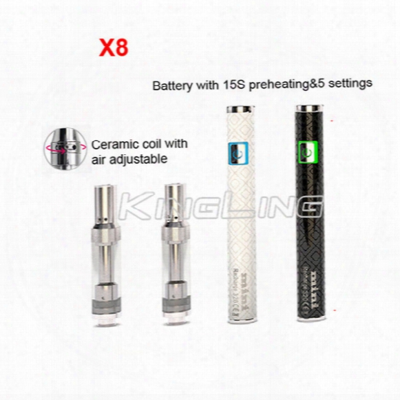 Ecigarettes X8 Battery 320mah 2.6v-3.5v Rechargeable Ceramic Coil Cartridge Vape Electronic Cigarette With 510 Oil Vaporizer Cartridge