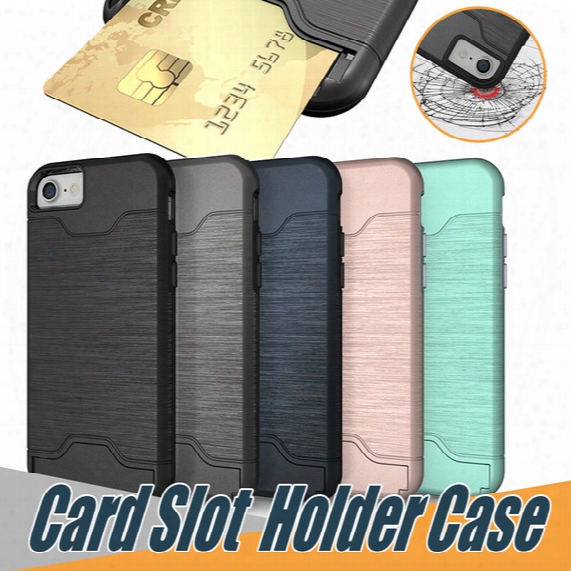 For Iphone X 8 Plus Case Brush Card Slot Holder Back Cover Kickstand Case For Galaxy S8 Armor Case Iphone 6 6plus 7 Plus S8 Plus Opp Package