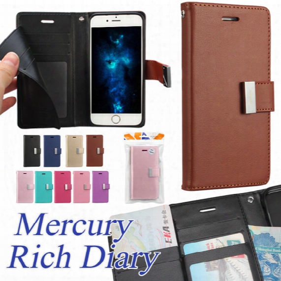 For Iphone X Iphone 8 Mercury Coospery Wallet Case For Samsung Note 8 Rich Diary Pu Leather Phone Case Card Slot Kickstand Case In Opp Bag