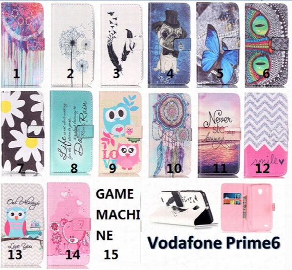 For Lg V20 Redmi 3s Honor 5c Vodafone Prime 6 Ultral 6 Owl Flower Game Machine Camera Painted Wallet Stand Leather Case Cover 50pcs