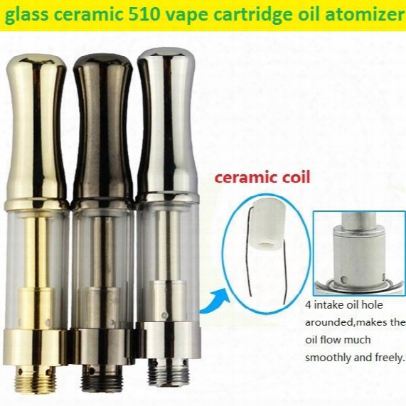 Glass 510 Ceramic Vape Cartridge Atomizer Metal O Pen Vaporizer Ceramic Cartridge No Fiber Wick Vape Ceramic Wickless Cartridge Vaporizer