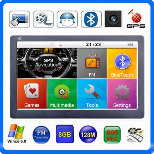 New Capacitive Touch Screen 7" Car Gps Navigator Hd Bluetooth Avin Gps Cpu 800*480 Mp4 Fm Transmitter 8gb Igo Primo 3d Maps
