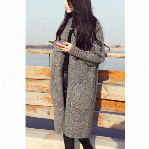 New Long Cardigan Women Autumn Winter Sweater Women Solid Ladies Long Sleeve Knitted Cardigans Sweater Gray Camel Color