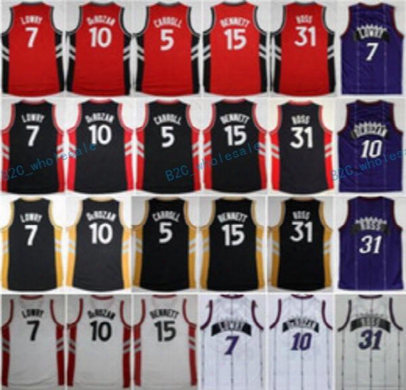 Newest 10 Demar Derozan 7 Kyle Lowry Throwback Jersey Purple Red Black White 31 Terrence Ross 15 Anthony Bennett Shirt 5 Demarre Carroll