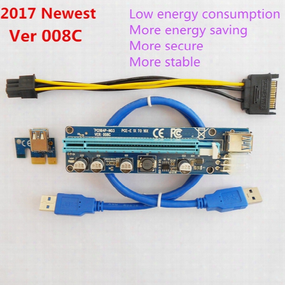 Newest Ver008c Pci-e Pci Express 1x To 16x Riser Card Usb3.0 Cable Sata Molex Power Cable Pcie Riser For Bitcoin Mining Btc Graphics Card