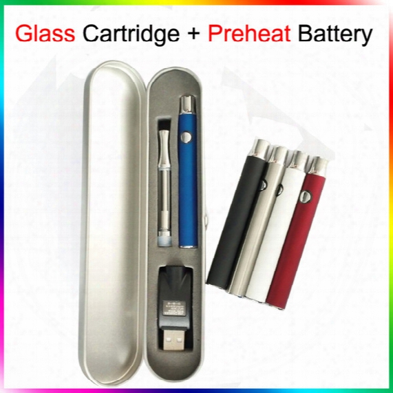 Preheating Kits Glass Tank Kits Pyrex Glass Cartridges 350mah Preheat Battery Variable Voltages 510 Thread Steel Box Starter Kits