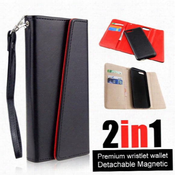 Premium Luxury Phone Case For Iphone X 8 7 6 6s Plus Detachable Magnetic Snap-on Pu Leather Wallet Cases Card Slot Flip Case Cover