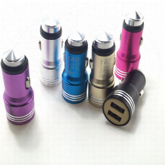 Safety Hammer Mini Usb Car Charger 5v-2.1a Dual Usb Aluminum Alloy Universal Charger For Iphone 7 6s Samsung S8 S7