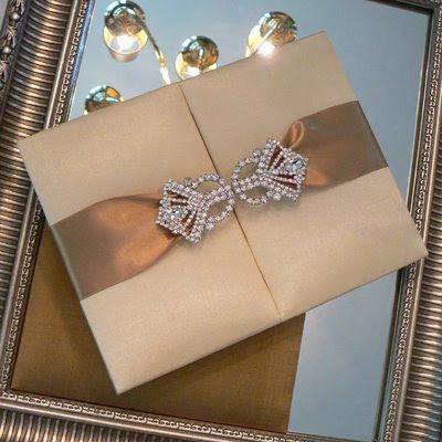 Silk Folder Wedding Invitation With Ribbon, Buckle And Mailing Blank Paper Box. Sew Letter On Pocket Folder