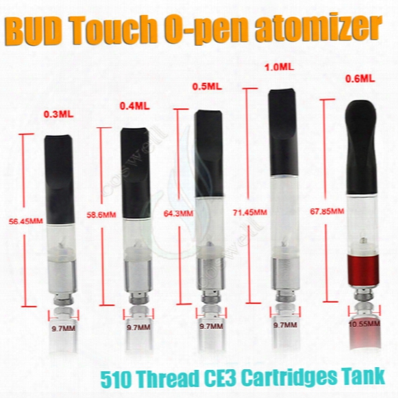 Top Quality Bud Touch Vaporizer Wax Thick Oil Atomizers 510 Cartridges O Pen Ce3 Vapor Waxy Smoking Mini Tank Vape Co2 Cartridge Vape Dhl