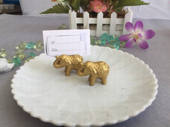 100pcs Gold Lucky Elephant Place Card Holders/photo Holder Wedding&bridal Shower Favors And Gift Free Shipping