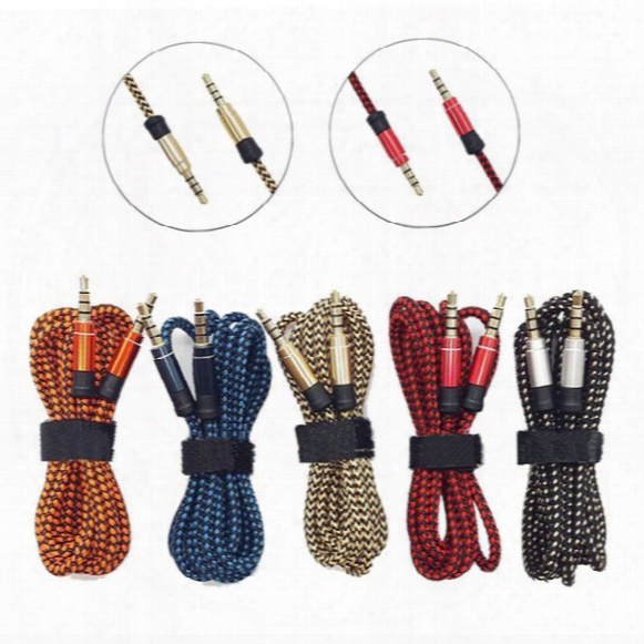 1.5m 5ft Braid Aux Cable Unbroken Metal Connector 3.5mm Male To Male Car Audio Extension Auxiliary Braided Cable