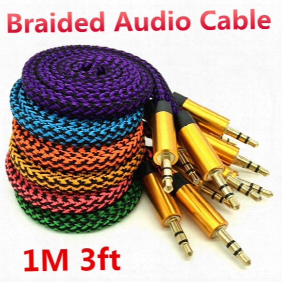 1m 3ft Braided Aluminium Aux Extension 3.5mm Stereo Auxiliary Car Audio Cable Male To Male Adapter For Iphone 6s Samsung S6 Edge Mp3 Speaker