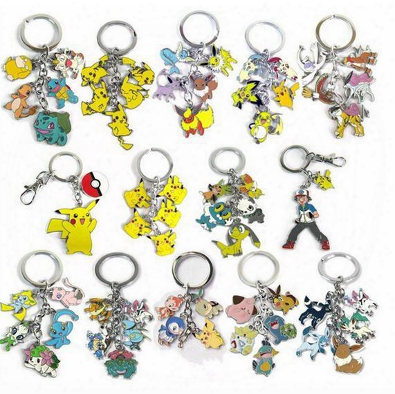 2016 Hot Sales Anime Poke Keychain Cartoon Pikachu Poke Ball Keychain Alloy Pendant Key Chain Hot Poke Anime Collection Kids Gifts