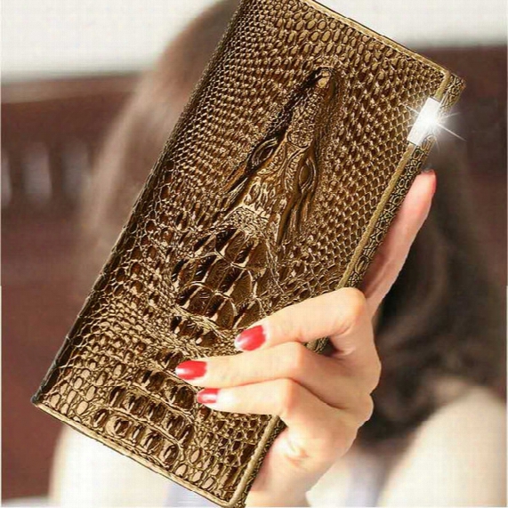 2017 Top Fashion Luxury Crocodile Pattern Real Leather Wallet Women Business Fold Long Card Holder Designer Clutch