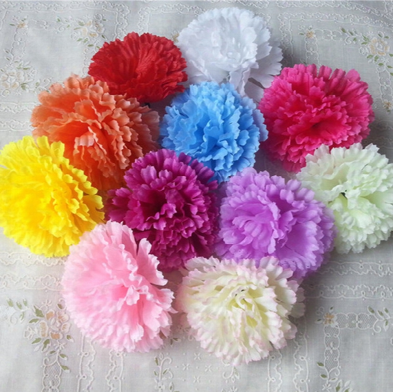 9cm 100pcs 9 Colors Available Artificial Silk Ccarnation Flower Heads Mother's Day Diy Jewelry Findings Headware