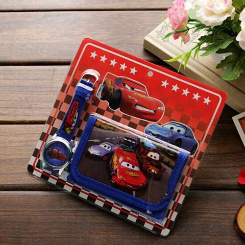 Cartoon Car Faux Leather Quartz Watches And Wallet Boy Girl Gift Bw5