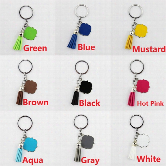 Enamel Monogram Blank Velvet Leather Tassel Key Chain Women Bag Pendant Men Car Keychain Quatrefoil Monogrammed Suede Tassel Keychain