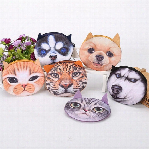 Fidget Spinner Bags 3d Printing Cat/dog/tiger Cartoon Handbag Plush Mini Coin Purses Wallets Zipper Key Headphone Holder Bags