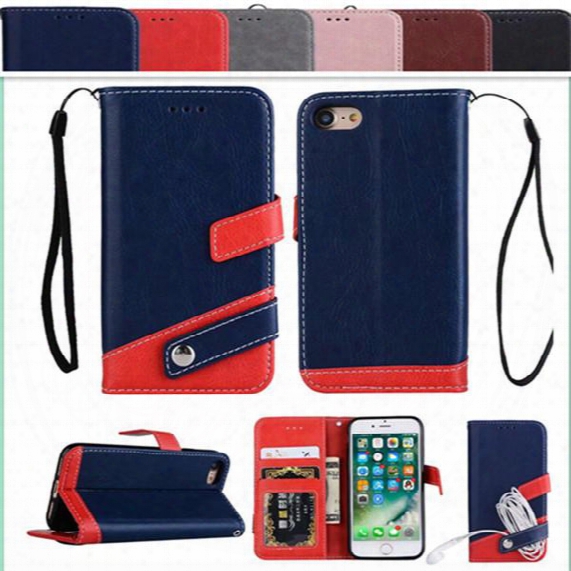For Iphone X 8 7 6 Plus Leather Case Card Slots Photo Frame Earphone Holder Color Samsung Galaxy S8 Plus S7 Edge S6