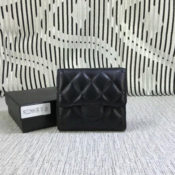 Free Shipping!famous Brand Genuine Lambskin / Caviar Leather Wallets Women Classic Luxury Diamond Lattice 11.5*8cm Card Holders 82288