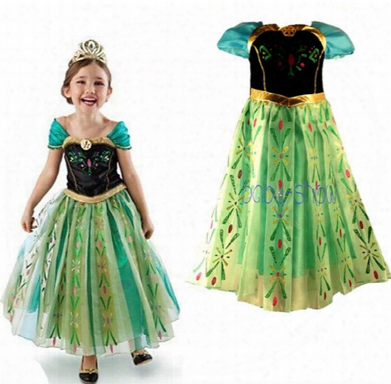 Frozen Anna Summer Dress Anna Green Dress Fantasy Princess Children Anna Elsa Party Dress Anna Coronation Dress Kids In Stock Free Shipping
