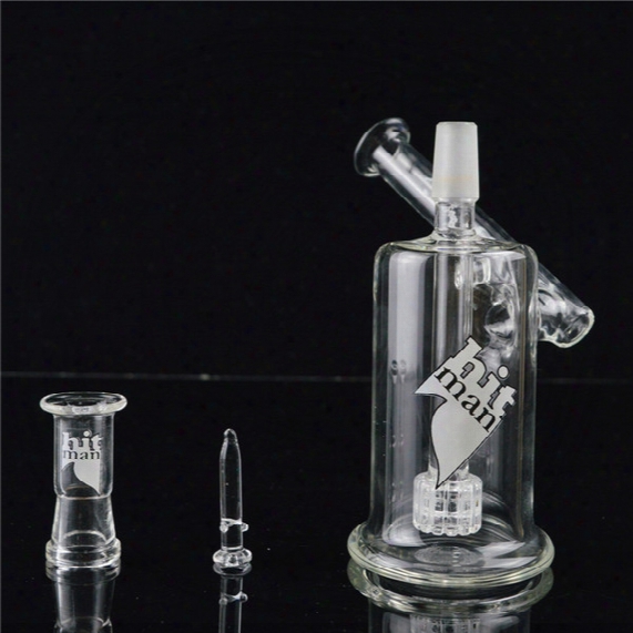Hitman Glass Bong Water Bongs Dab Rig Birthday Oil Rigs Glass Water Concentrated Vapor Hookahs With Two Sidecar Recycler 14mm Joint Bubbler.